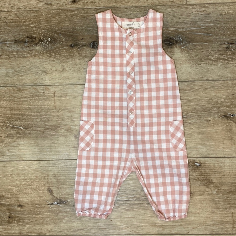 Pehr pink and white checkmate romper, 0-3 months